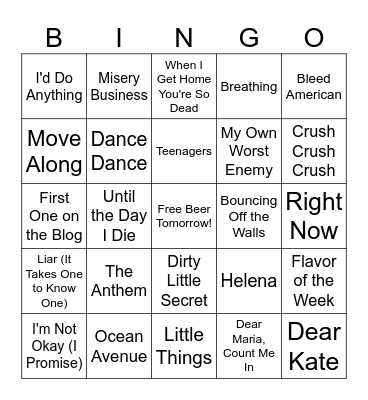 zEmo Nightmare Bingo Card