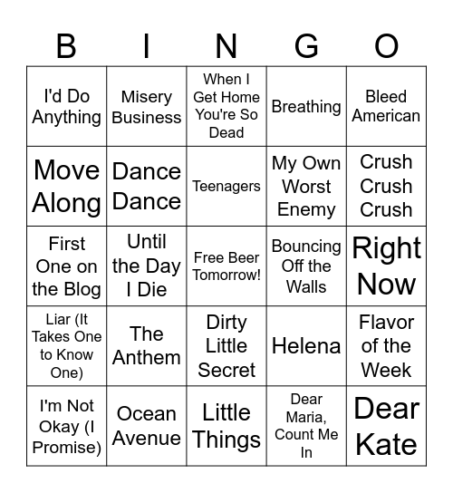 zEmo Nightmare Bingo Card