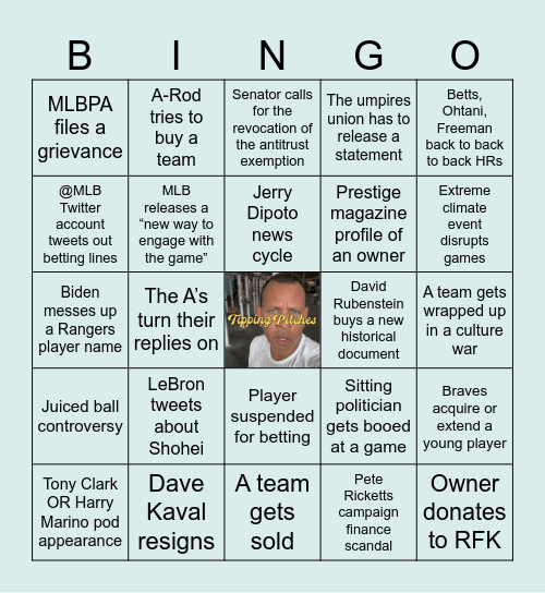 Tipping Pitches 2024 Season Preview Bingo Card