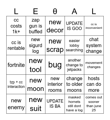 lethal company v55 Bingo Card