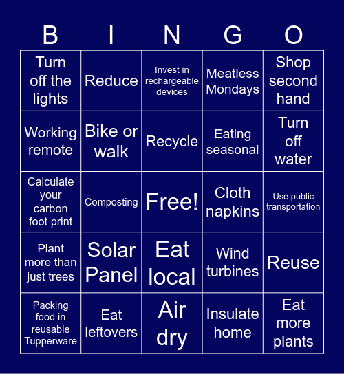 Sustainability Bingo Card