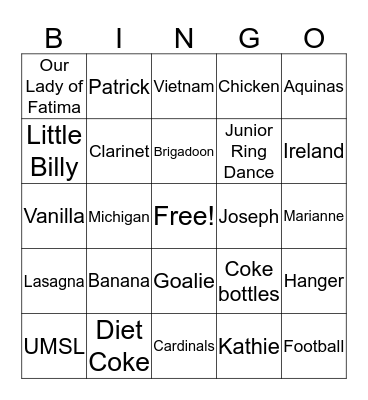 Billy Boy BINGO Card