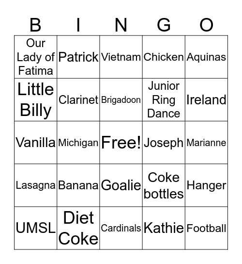 Billy Boy BINGO Card