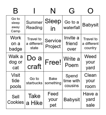 Troop 12301 Summer Bingo Card