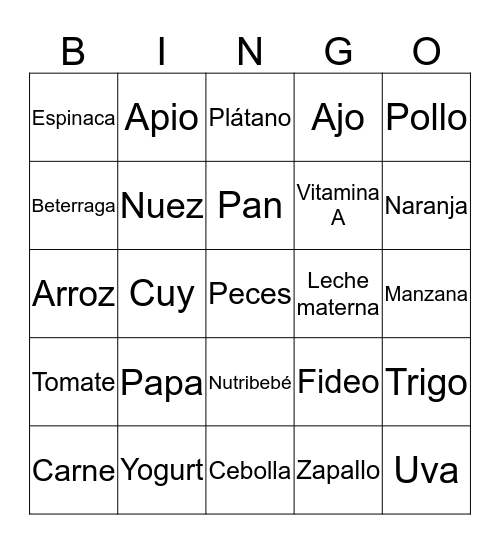 Saber alimentarse Bingo Card