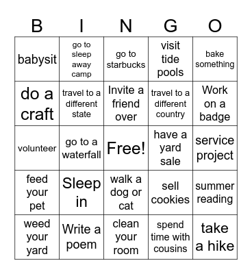 Troop Summer BINGO, too. Bingo Card