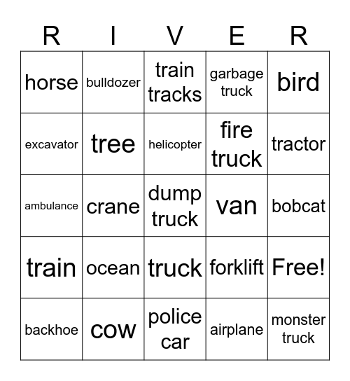 River Sees Bingo Card