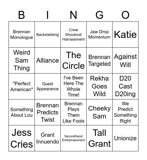 Gamechanger Bingo Card