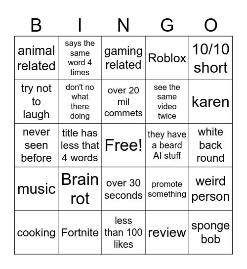 Untitled Bingo Card