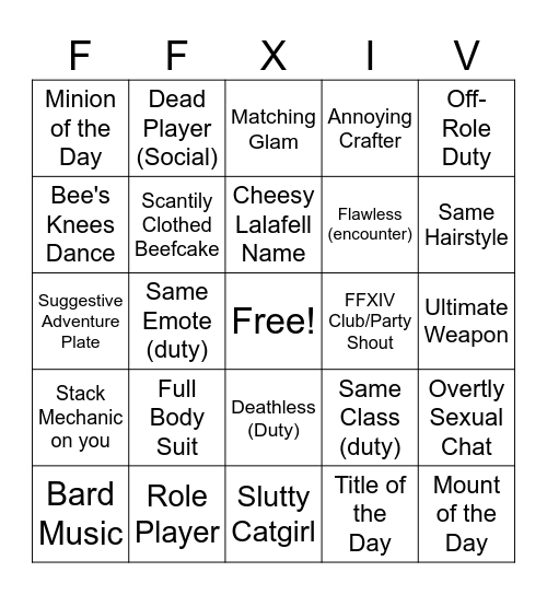 FFXIV Bingo Scavenger Hunt Bingo Card