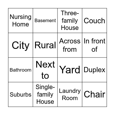 Places to Live Bingo Card