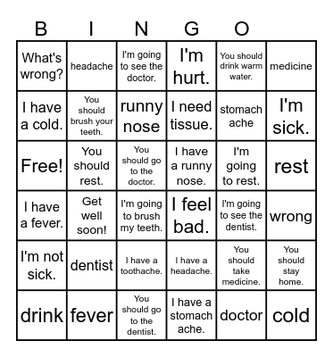 I Have A Headache Bingo Card