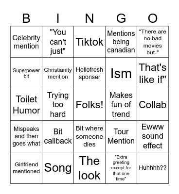 Kurtis Conner Bingo Card