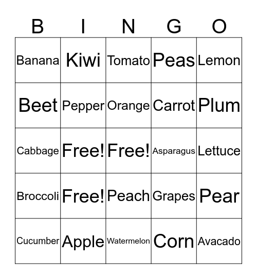 Fruit & Veggie Bingo! Bingo Card