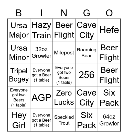 Brewhouse Bingo Card