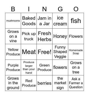 Farmers Market Bingo Card