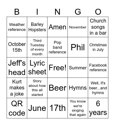 BEER & HYMNS BINGO Card