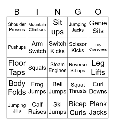Fitness Bingo Card