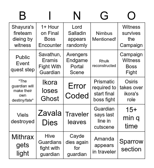 Final Shape Story Bingo Card