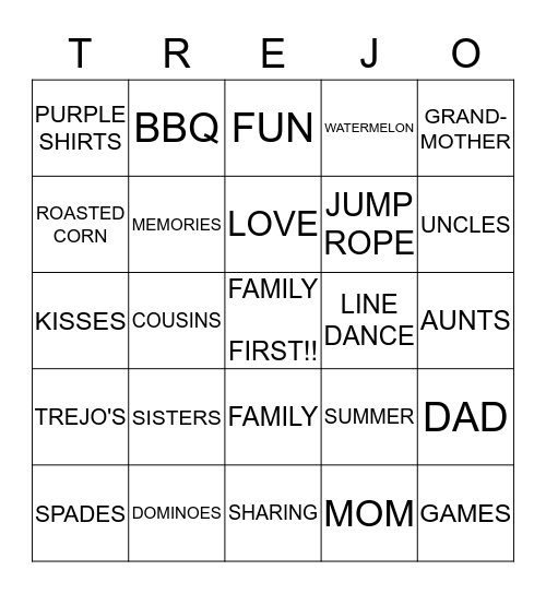 TREJO'S FAMILY REUNION Bingo Card