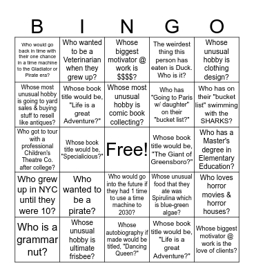 Get To Know Your Team! Bingo Card