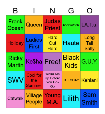 Music Bingo 4 Bingo Card