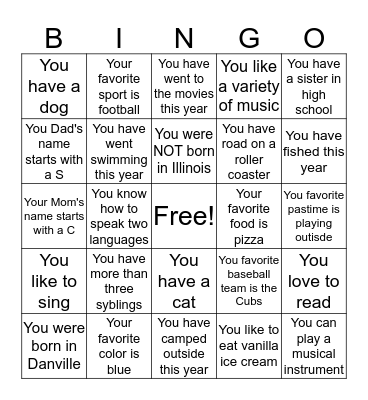 Class Bingo Card