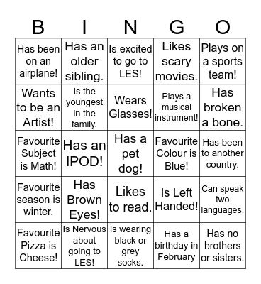 Getting To Know You!! Bingo Card
