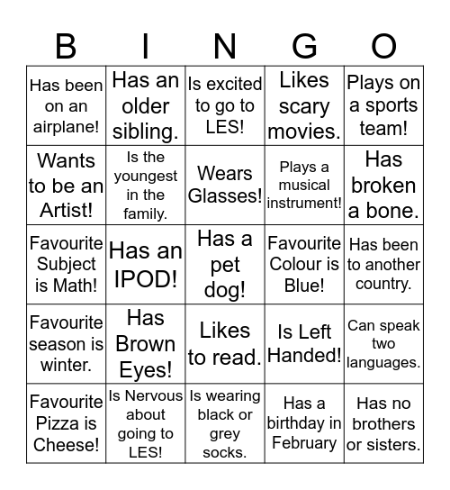 Getting To Know You!! Bingo Card
