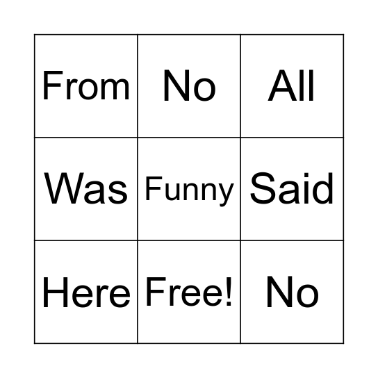 Tricky Word Bingo Card