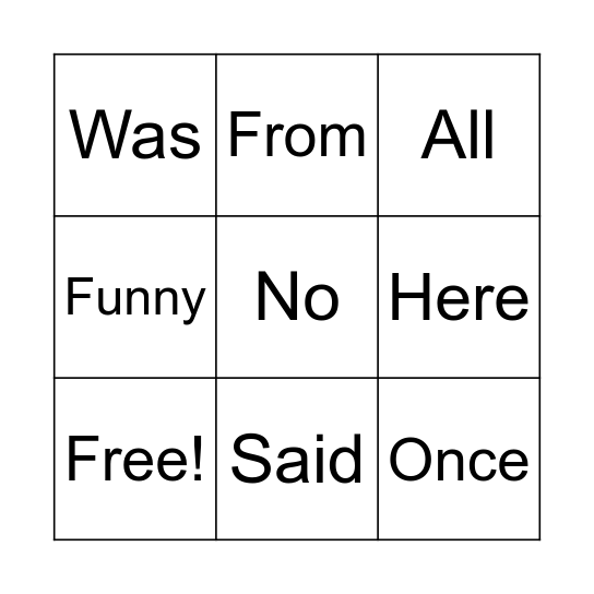 Tricky Word Bingo Card