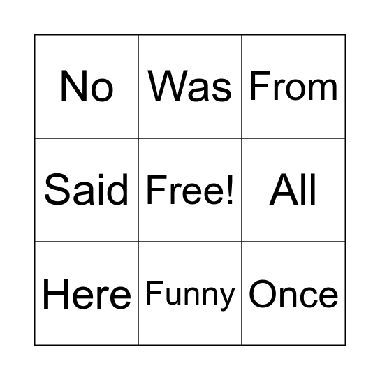 Tricky Word Bingo Card