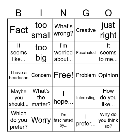 3rd Grade Bingo Card