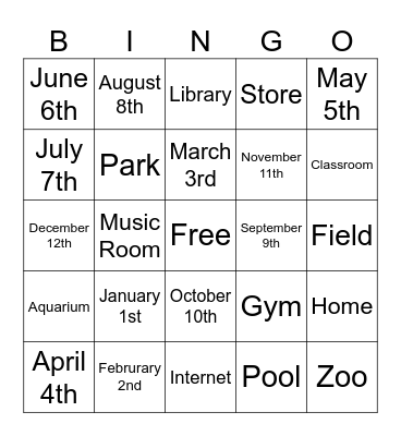 When & Where 7th Graders Bingo Card