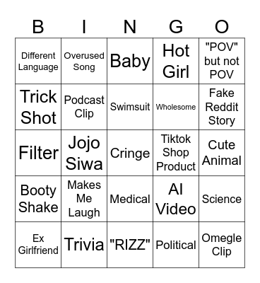 Tiktok Bingo Card