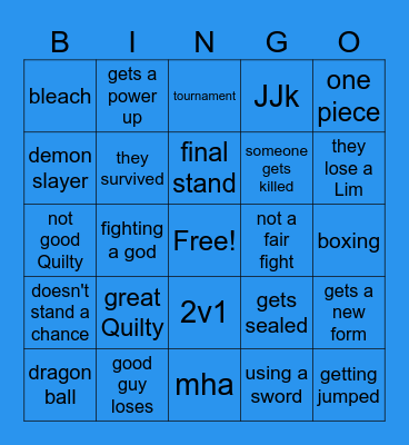 Anime fights Bingo Card