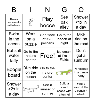 Kiawah Bingo Card