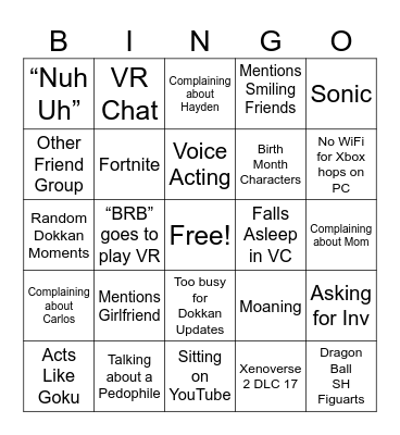 Brady Bingo Card