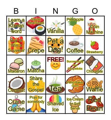 Koreatown Date Bingo Card
