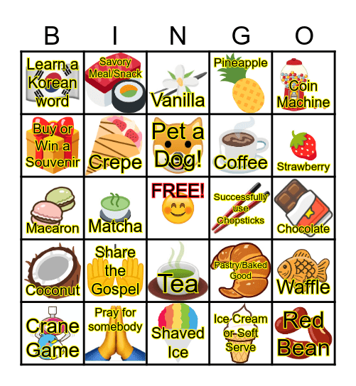 Koreatown Date Bingo Card