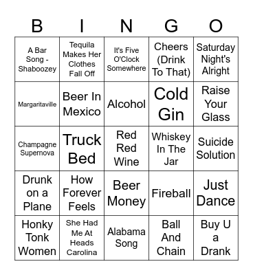 UNREFINED MUSIC BINGO - ALCOHOL SONGS Bingo Card