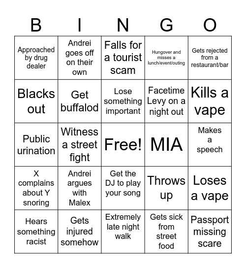 Andrei Bingo Card