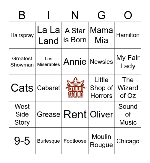 CROWN MUSIC BINGO - MUSICAL THEATRE Bingo Card