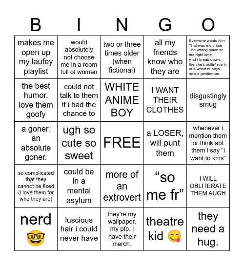 kei’s taste in men Bingo Card
