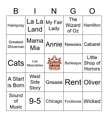 CROWN MUSIC BINGO - MUSICAL THEATRE Bingo Card