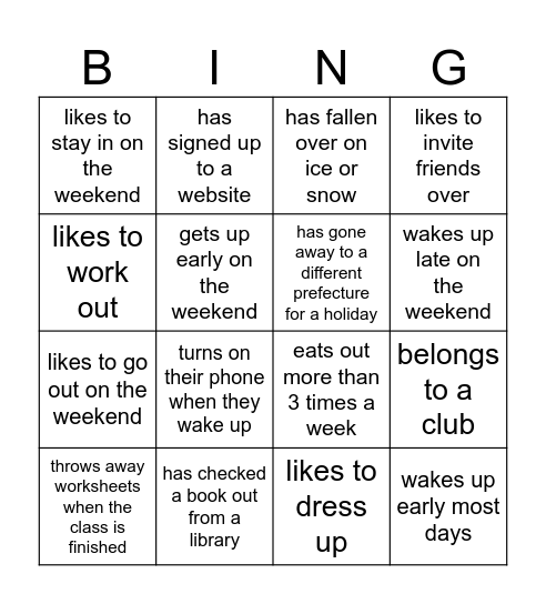 Find someone who Bingo Card