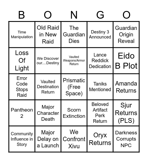 Final Shape Bongo Bingo Card