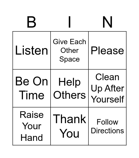 Respect Bingo Card