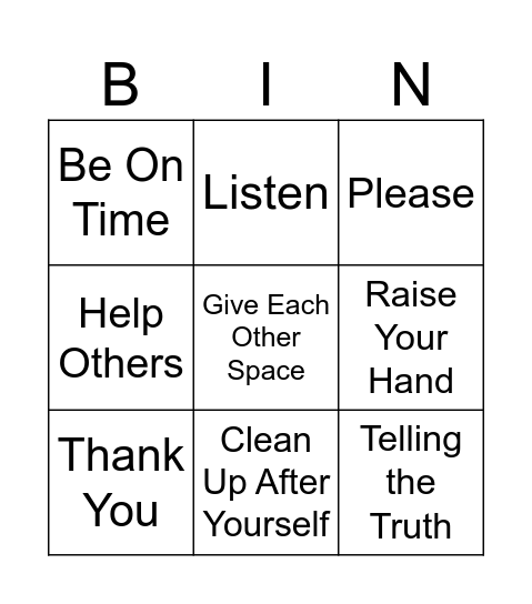 Respect Bingo Card