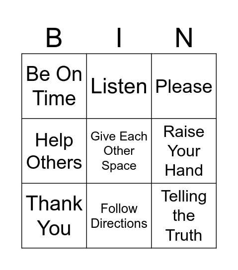 Respect Bingo Card